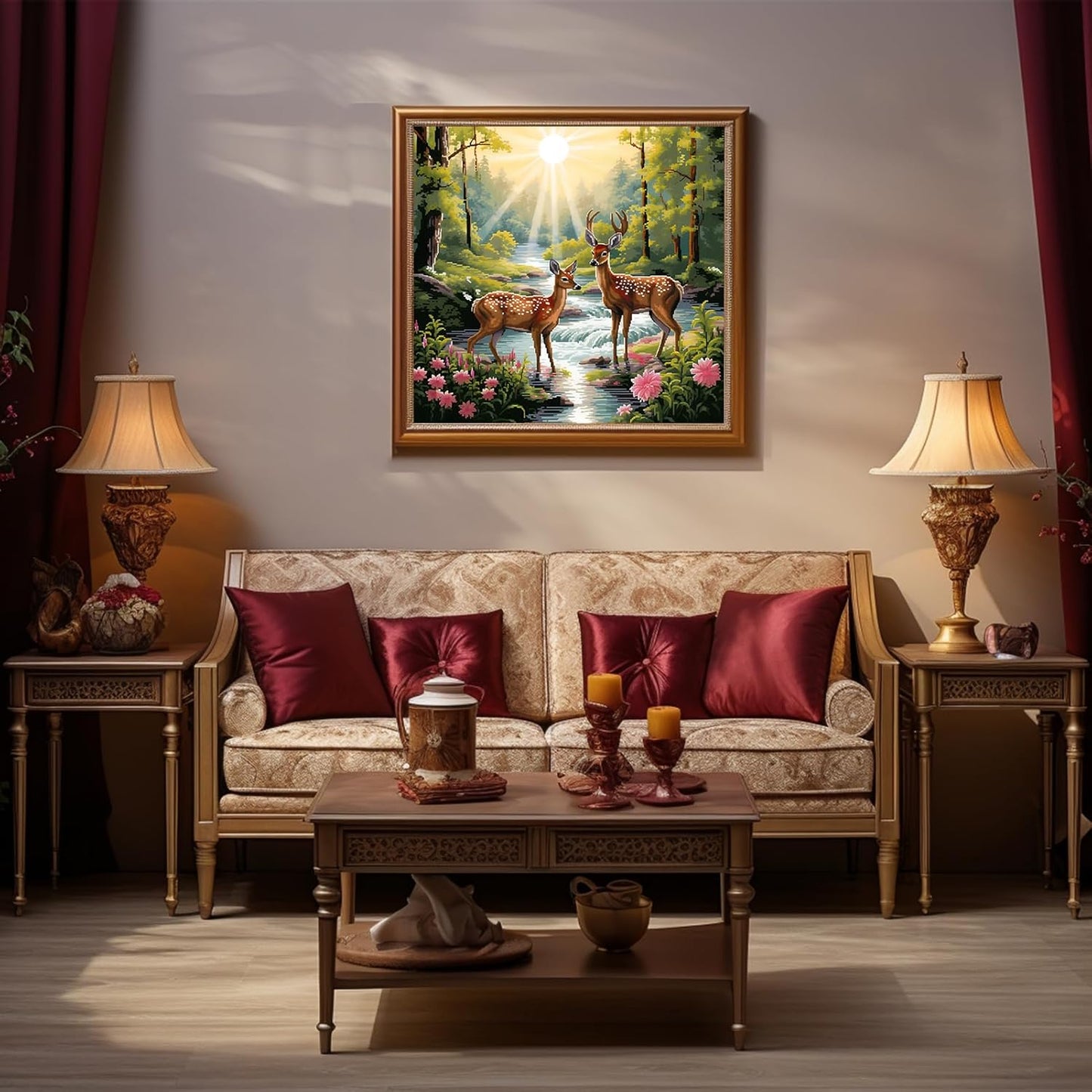 51buyoutgo 11CT Stamped Cross Stitch Kits for Adults - 16x16 in Beginner Embroidery Kit with Funny Easy Washable Deer Pattern, Pre Printed Fabric, Fit for DIY Home Decor, Mom Gifts & Stress Relief