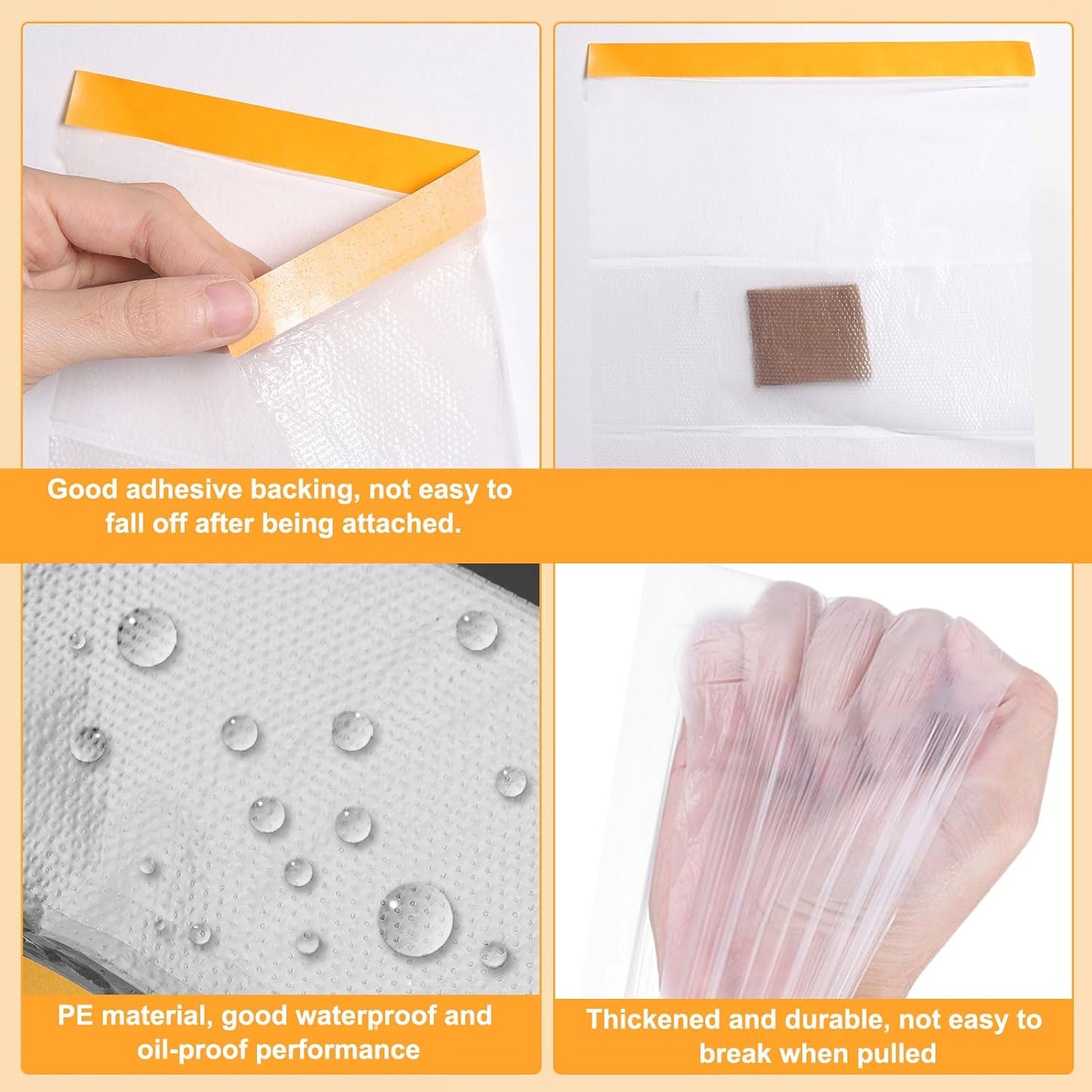 HARFINGTON Pre-Taped Masking Film 106.3" x65.6ft Double Adhesive Tape and Drape Painters Plastic Drop Cloth Film with Tape Plastic Sheeting for Automotive Painting Covering