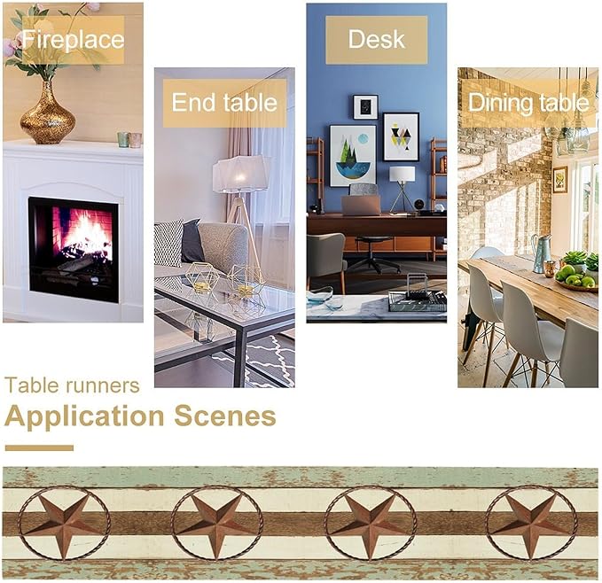 Texas Western Star Table Runner, Farmhouse Cowboy Country Barn Star Table Runners for Home Living Room Holiday Dinner Scarf Decor, 13x120inch