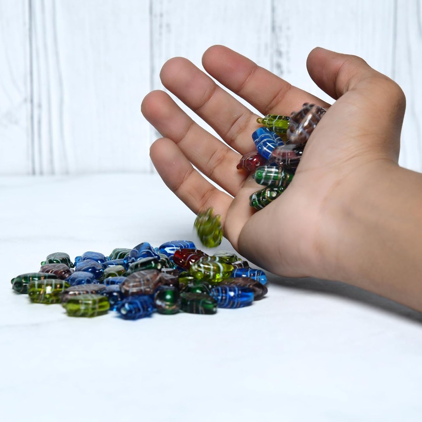 2/3 LB Bag of Assorted Glass Fish Beads for Jewelry Making, Lampwork Murano Bead Mix for Bracelets and Necklaces, Crafting Beads Supplies Kit, Large & Small Beads (Fish Mix)