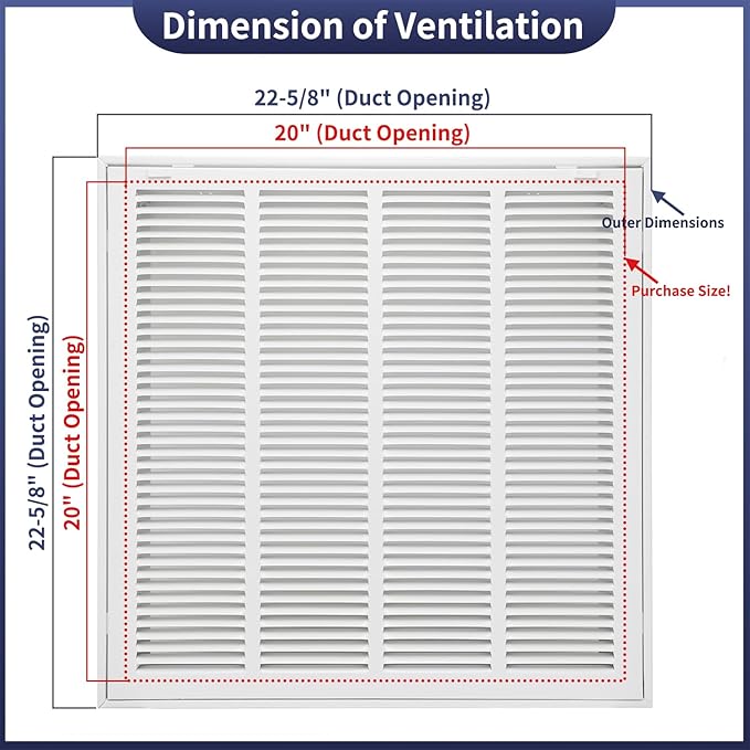20"W x 20"H [Duct Opening Size] Steel Return Air Filter Grille - Removable Face/Door for 1 inch Filters -HVAC Vent Cover Grill - White [Outer Dimensions: 22 5/8"W X 22 5/8"H]