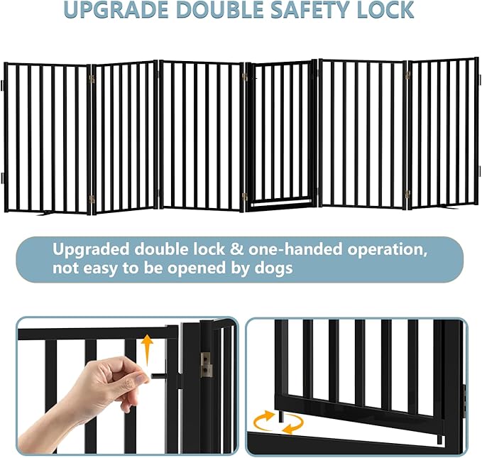 Full Metal Freestanding Dog Gates with Door, 32" Height Dog Fences for Indoor & Outdoor, Extra Wide Foldable Pet Gates for Stairs, Hallways, Doorways, Yard (6 Panels, 120" W × 36" H)