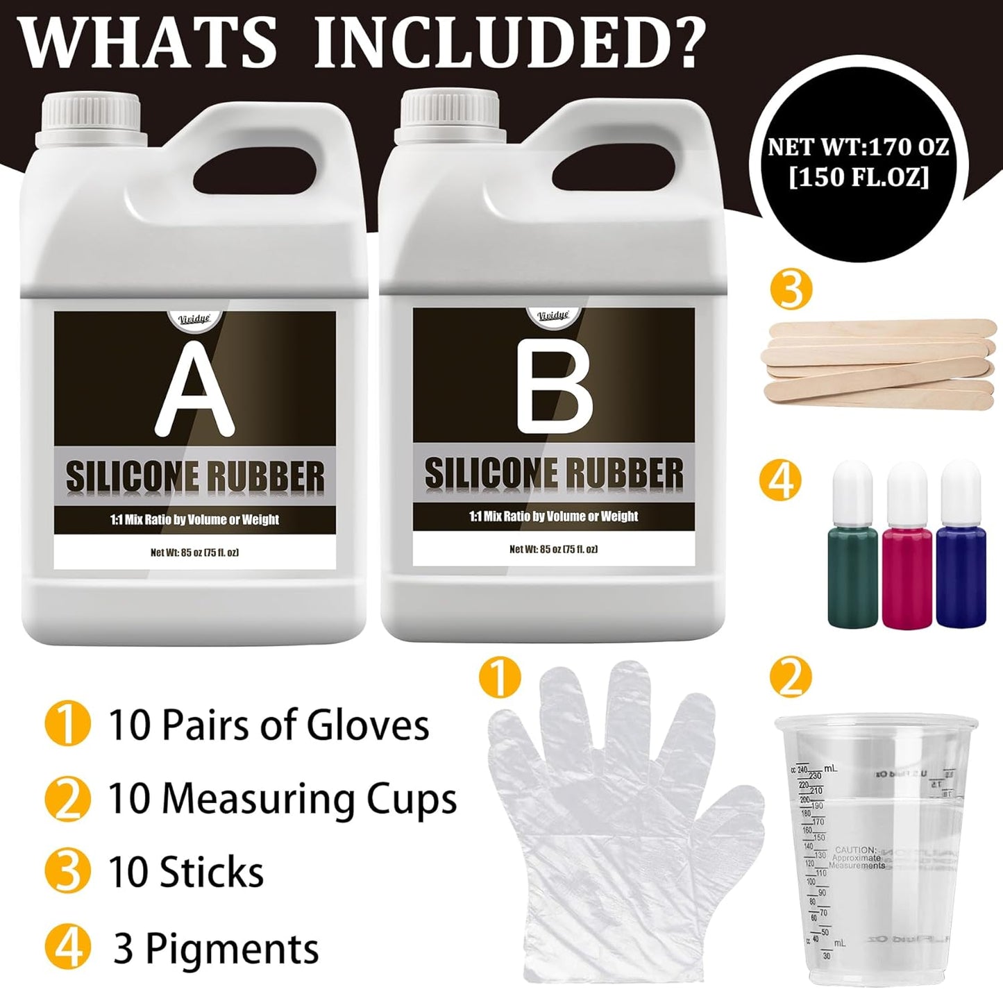 Silicone Mold Making Kit - 170oz Translucent Liquid Silicone Rubber 1:1 Mixing Ratio for Mold Making, Fast Curing DIY Molding Kit for Resin Casting, Candle Molds, Soap Molds, Craft (3 Colors)