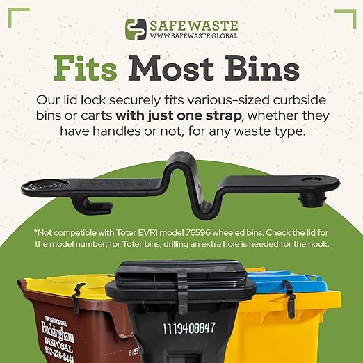Push Clip Trash Can Locks, Easy to Install, Durable Trash Can Lock for Cart Lid Security, 28-96 Gallon Garbage Can Lock for Outdoor, Auto Release Mechanism, Wind-Resistant - 1PC Strap