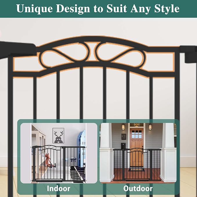Fairy Baby 29.5"-48.8" Extra Wide Baby Gate for Stairs, Pressure Mounted Easy Walk Thru Pet Gate, Metal Safety Child Gate No Drill, Auto Close Long Dog Gates for The House Doorways, Black