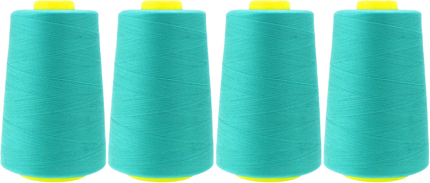 Mandala Crafts 4 Pack of Serger Threads Cones Spools - 40S/2 24000 Yards Polyester Aqua Threads for Sergers Machine and Overlock Quilting Sewing Machine