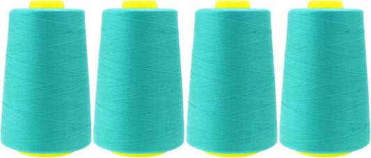 Mandala Crafts 4 Pack of Serger Threads Cones Spools - 40S/2 24000 Yards Polyester Aqua Threads for Sergers Machine and Overlock Quilting Sewing Machine