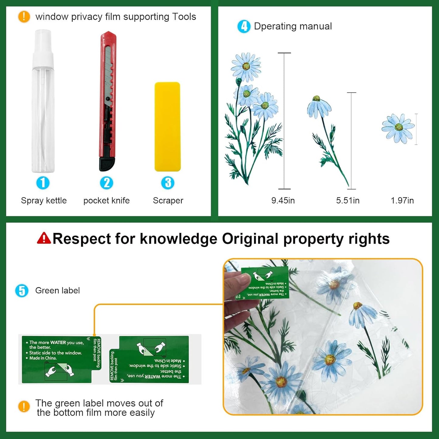 Window Privacy Film Stain Glass Window Film Rainbow Window Film Window clings Non-Adhesive Reusable Decorative for Room (Daisy Rainbow, 17.5 x 157.4 in)