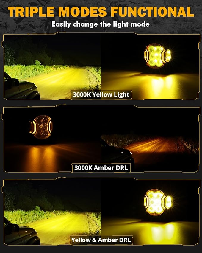 Auxbeam V-Ultra Series 3 Inch 108W LED Round Pods, 3 Modes Offroad Driving Side Shooter Light with Amber DRL, 270° Ultra-Wide Amber Cube Universal Spotlights with Covers & DT Plug Wiring Harness