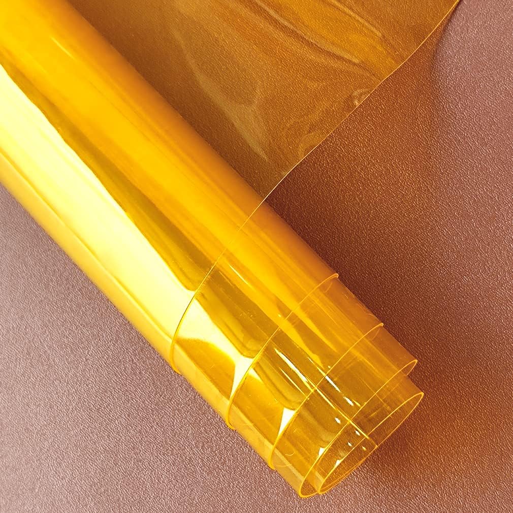 HYANG Light Yellow Transparent PVC Super Clear Holographic Vinyl Faux Leather Sheets 1 Roll 12" x 47" (30cm x 120cm) for DIY Bows Earrings Bags DIY Crafts Making