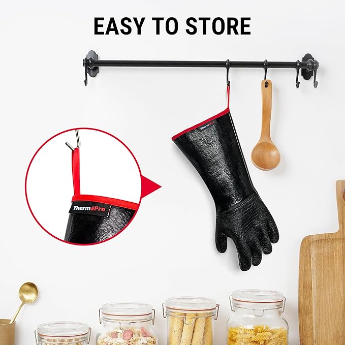 ThermoPro 932°F Heat Resistant BBQ Gloves, 14" Waterproof Oven & Grill Gloves, Oil & Slip-Resistant Neoprene Oven Mitts for BBQ, Fire Pit, Rotisserie, Smoker Accessories Gifts for Men and Women