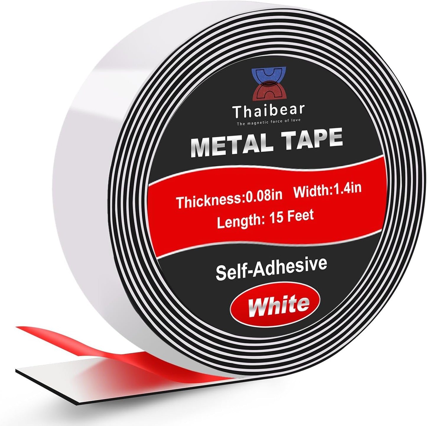 Thaibear Metal Strips (1.4'' Wide x 15 ft Long) Flexible Self Adhesive Ferrous Magnet Tape Roll
