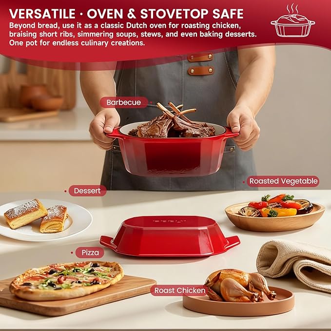 Enameled Cast Iron Dutch Oven for Bread Baking – 3QT Oval Round Heavy Duty Bread Pan with Lid, Non-Stick Ceramic Coating,Loaf Cast Iron Bread Oven for Sourdough, Baking, Roasting, Braising, Stovetop & Oven Safe