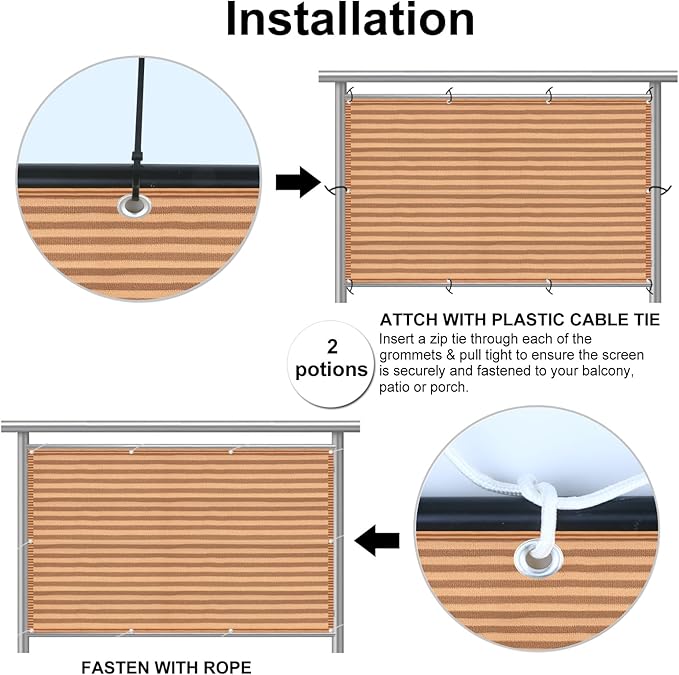 Eden's Decor Balcony Privacy Screen Brown/Khaki 4'x 20' Cover Mesh Windscreen Weather-Resistant UV Protection for Backyard Deck, Patio, Balcony, Pool, Porch, Fence, Railing, Gardening