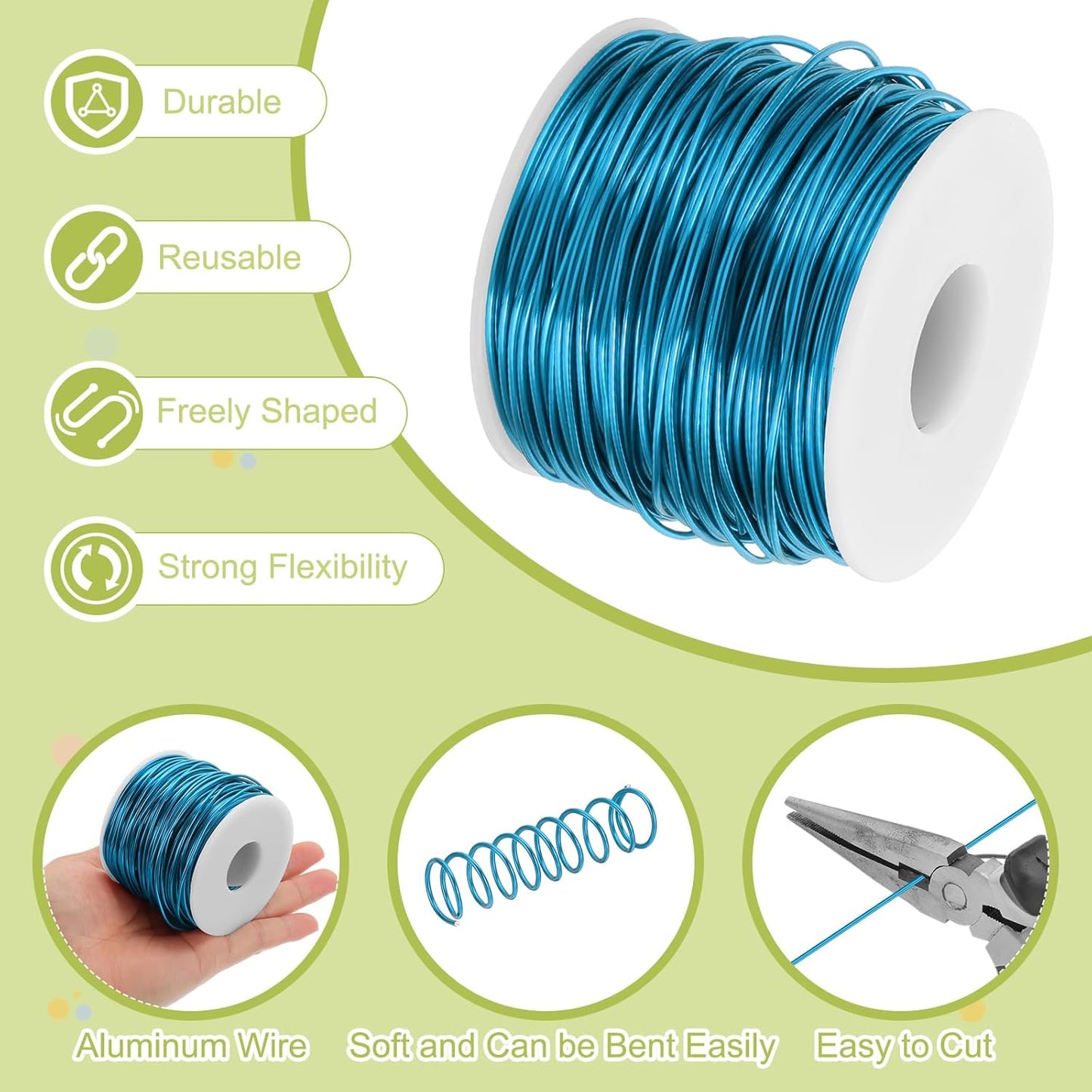 MECCANIXITY 15 Gauge Anodized Aluminum Craft Wire Bendable Bonsai Training Wire 223 Feet 1.5mm for Sculpting Crafts Wreath Floral Beading Jewelry Making, Blue
