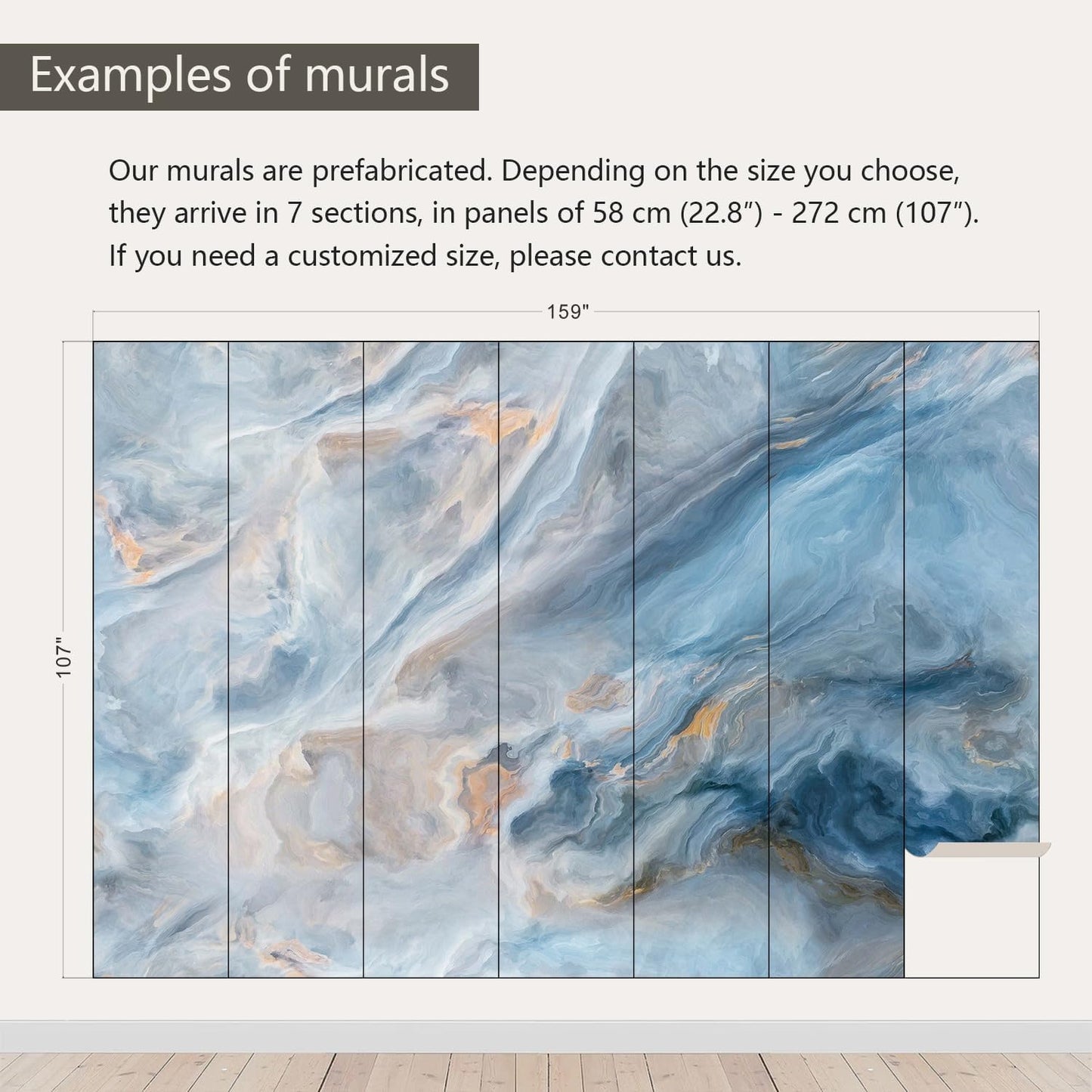 AFZEVEB-Abstract Blue Marble Wallpaper Wall murals for Bedroom 159"x107"(Not Peel and Stick)