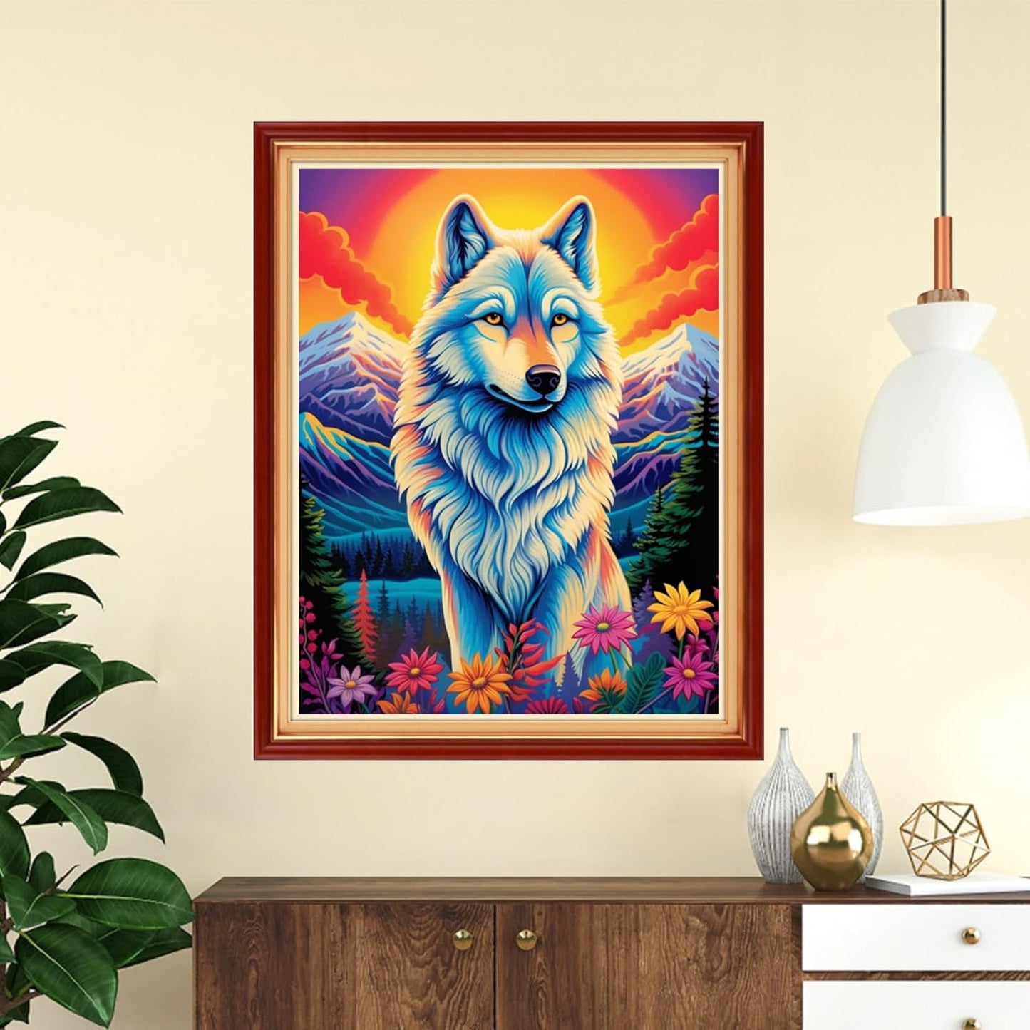 Funchey Stamped Cross Stitch Kits, DIY Cross Stitch Pattern for Adults Beginners Needlepoint Kits Embroidery Kit Arts and Crafts 11CT-Wolf King Flower 16x20 inch