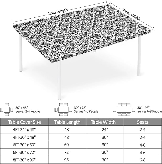 Rectangle Table Cloth Cover Waterproof Elastic Fitted Polyester Fitted Tablecloths for 6 Foot Tables for Indoor,Picnic, Camping, Outdoor （72" x 30"，Flower Geometry）