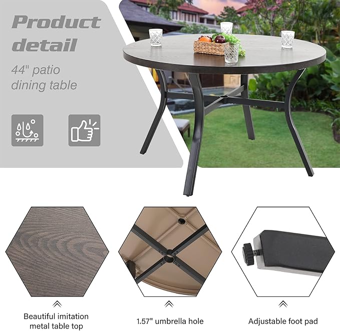 Sophia & William Outdoor Dining Set Patio Dining Set for 4 Round Patio Table and Chairs Set 5 Pieces with Swivel Patio Chairs 42" Metal Table for Garden Pool All Weather Brown