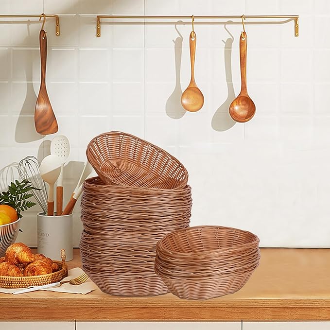 23 Pack 9 Inches Oval Wicker Bread Basket, Woven Serving Basket, Wicker Fruit Baskets, Woven Food Storage Baskets for Table, Restaurants, kitchen, Party (9.06 x 5.91 x 2.56 Inch)