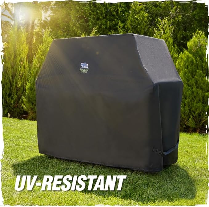 RUGGED RHINO 64 Inch Heavy Duty Grill Cover for Outdoor Grills, All Season Three Layer Waterproof UV Resistant Windproof Gas BBQ Covers, Compatible for Weber Char-Broil Pit Boss Traeger and More Black