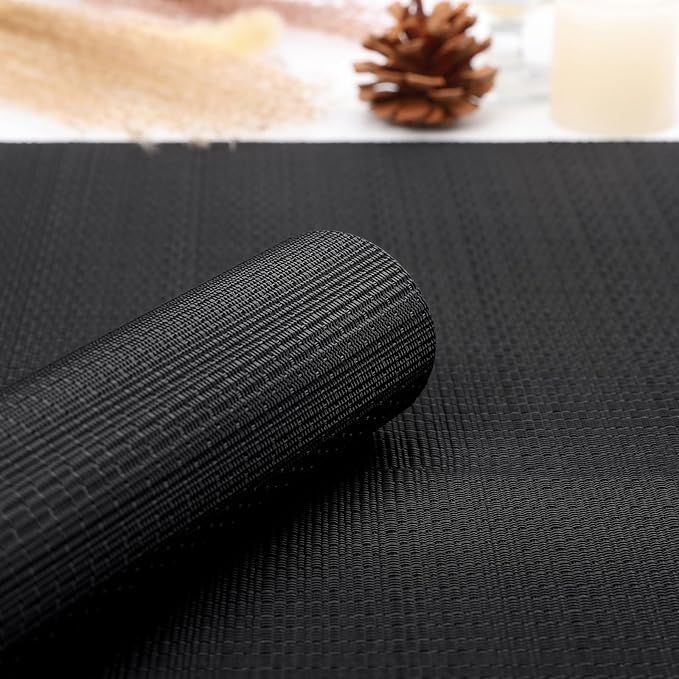 Myir JUN Table Runner, Vinyl Table Runner Indoor 55 Inch Long Arbitrarily Cropped Runner for Table Heatproof for Home Party (Black, 12 x 55 inch)