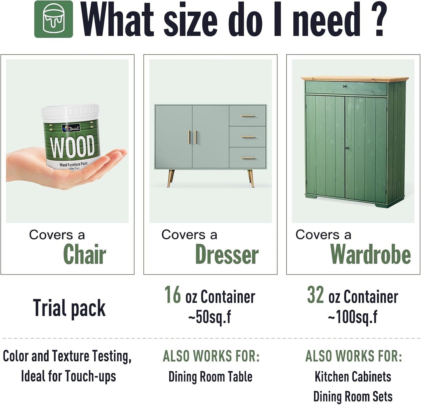 DWIL Matte Finish Furniture Paint - 5 Oz Wood Paint for Cabinets, Doors, Tables, and Dressers Refinishing - Water-Based, Non-Toxic & Odorless, Easy to Apply(Olive Green)-Trial Pack