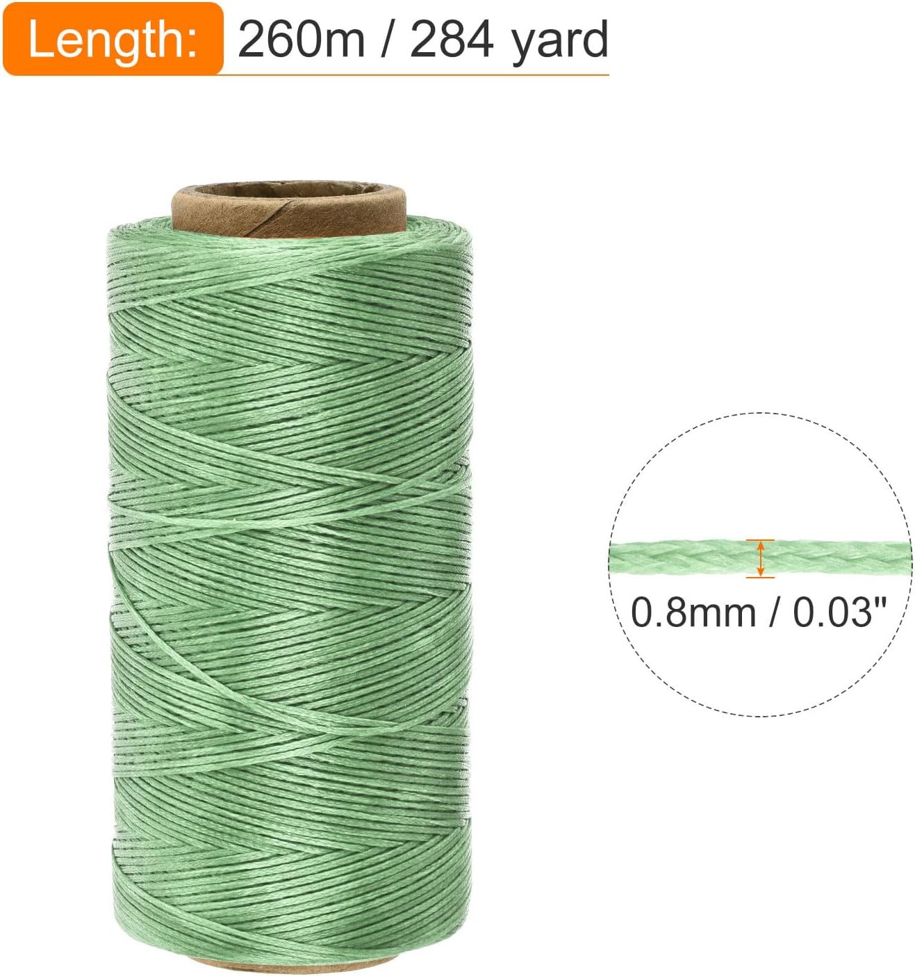 MECCANIXITY Waxed Thread,284 Yard 0.8mm 150D Flat Wax Thread Polyester Waxed String for Leather Sewing Hand Weaving Book Binding Home Decoration,Grass Green