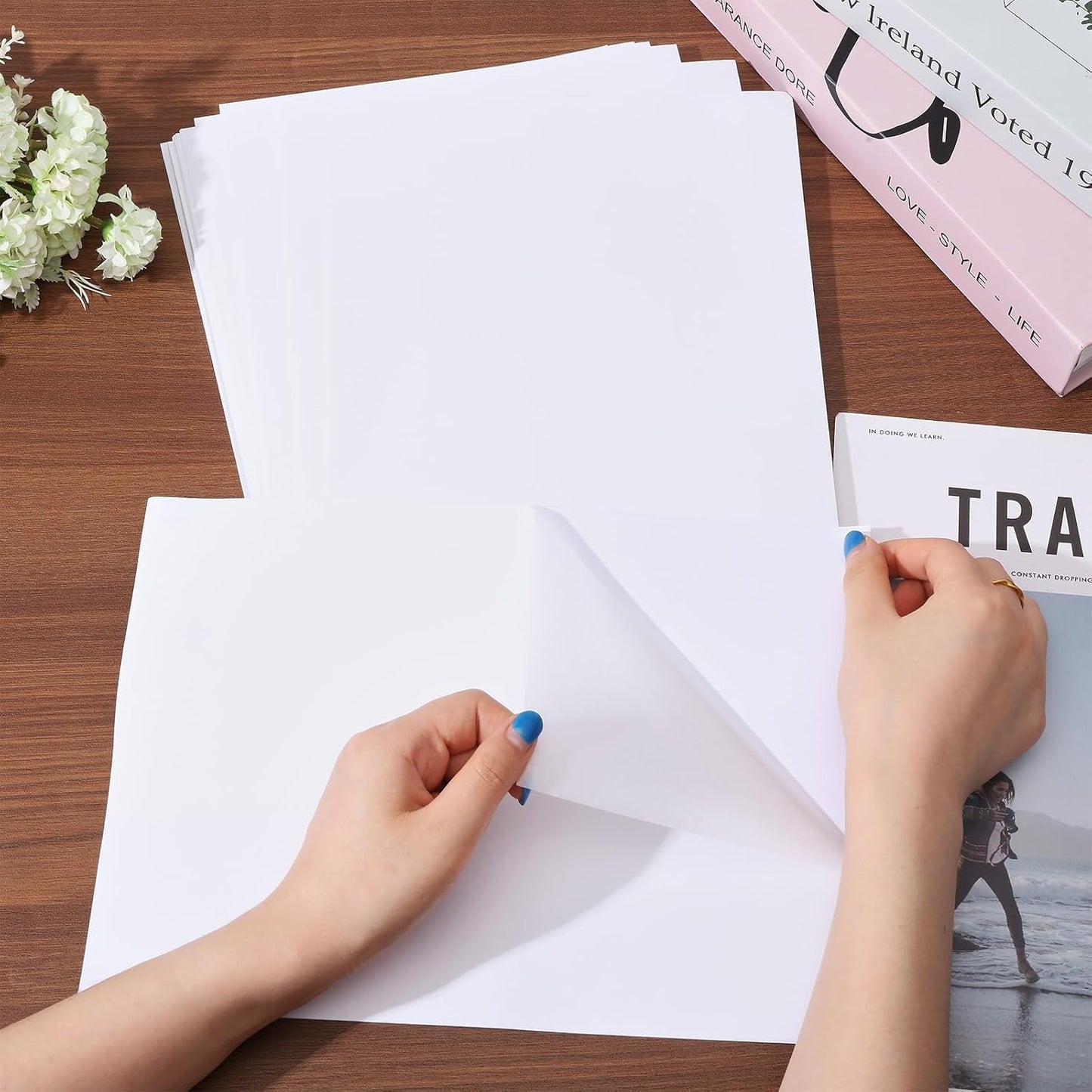 GLOBLELAND 20 Sheets A4 Printable Washi Sticker Paper Translucent Self-Adhesive Paper Handbook DIY Stickers for Printer Diary Album Notebook Scrapbooking Card DIY Arts and Crafts