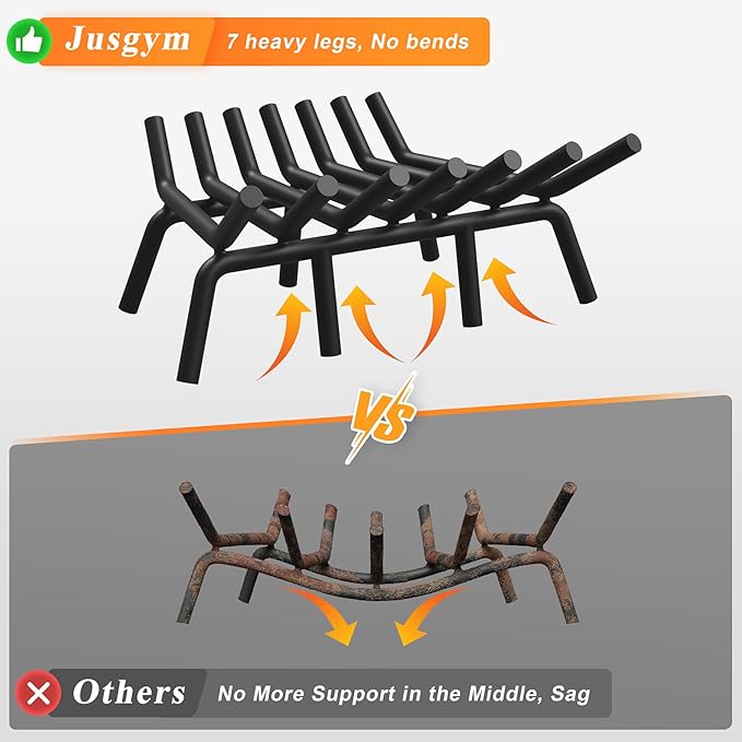 Fireplace Grate 21 Inch with 7 Support Legs, Round Solid Steel Heavy Duty Fireplace Log Holder, Fireplace Log Grate for Indoor Fireplace & Outdoor Firepit
