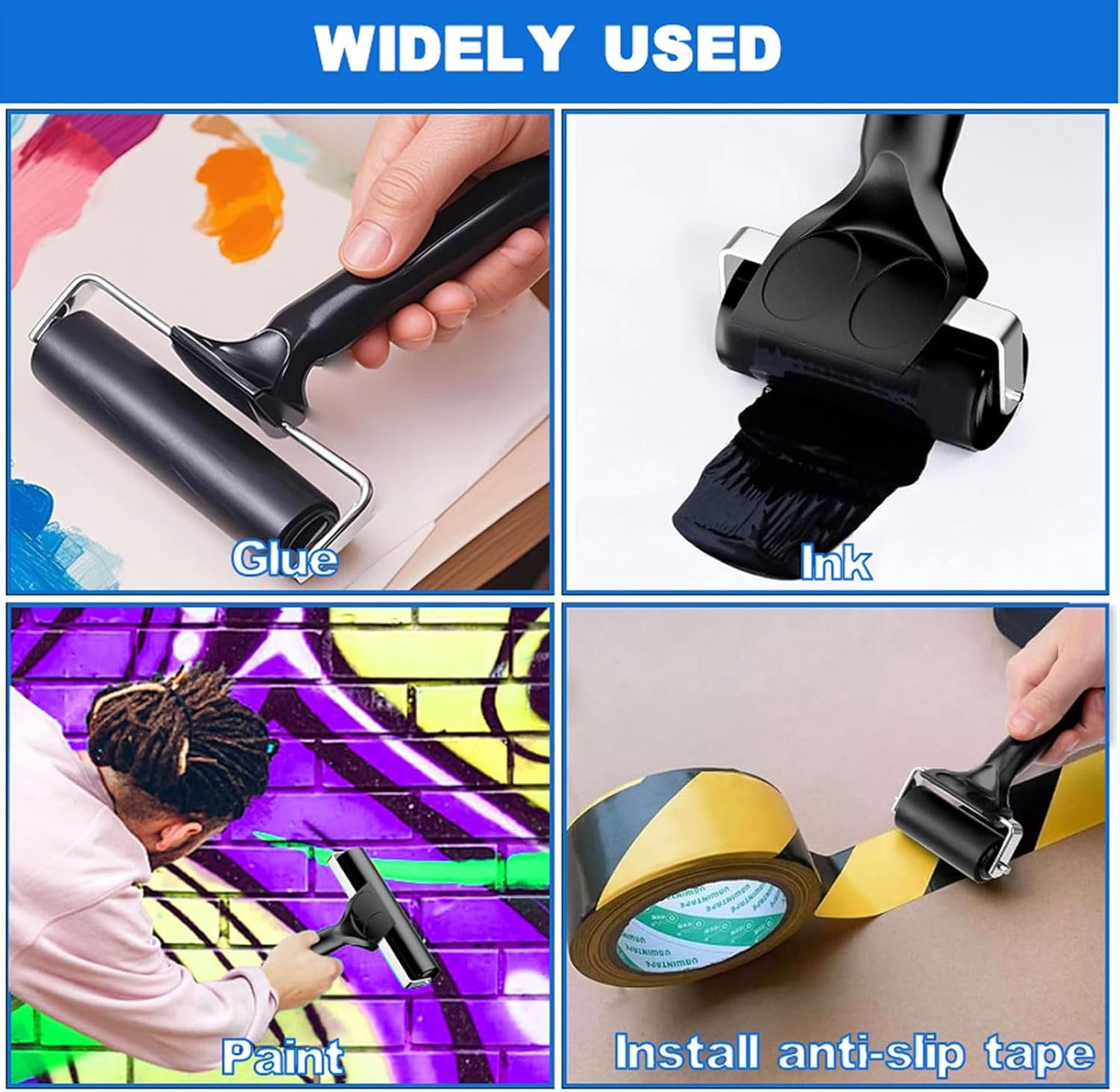 2 Pack Brayer Roller，Professional Rubber rolles ，Handle Comfortable ，for Crafting,Printmaking, Ink, Gluing and Stamping Tools （4+2.4inch）Black