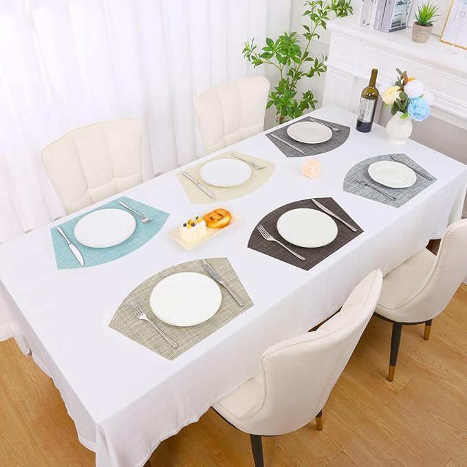 SHACOS Wedge Placemats Set of 4 Woven Vinyl Round Table Placemats Wipe Clean Round Table Mats Indoor Outdoor, Blue