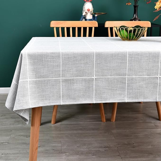 Farmhouse Table Cloth for Rectangle Tables Gray Plaid Boho Tablecloth Heavy Duty Cotton Linen Blend Washable & Wrinkle Resistant Rustic Table Cover for Outdoor Kitchen Dining (52x70 Inch)