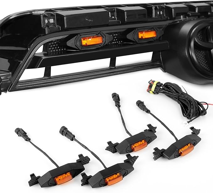 SEVEN SPARTA 4 PCS Grill Led Lights Compatible with Toyota 4Runner 2020-2024, Including SR5, TRD Sport, Off-Road, Premium and Limited Grille, Fuse and Instruction Included (Amber)