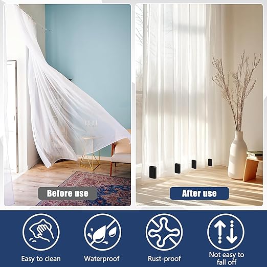 16 Pcs Outdoor Curtain Weights, 8 Pairs Upgrade to Heavier Magnetic Drapery Weights, Plastic Wrapped Waterproof Curtain Magnets for Home Decor, Outside Curtain, Tablecloth, Patio, Shower Curtains