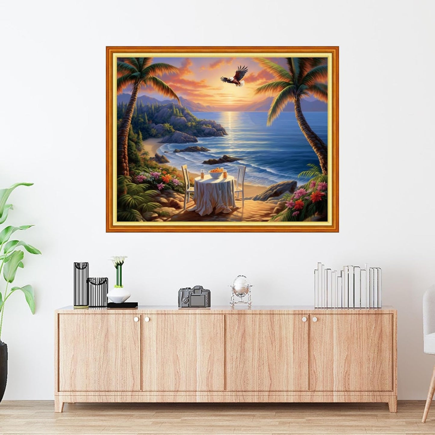 Foxdiviy Stamped Cross Stitch Kits Full Range of Embroidery Needlework Starter Kits for Beginners Adults 11CT Embroidery Patterns Art Crafts DIY Needlepoint Kits-Drinking tea by the seaside 16x20 inch