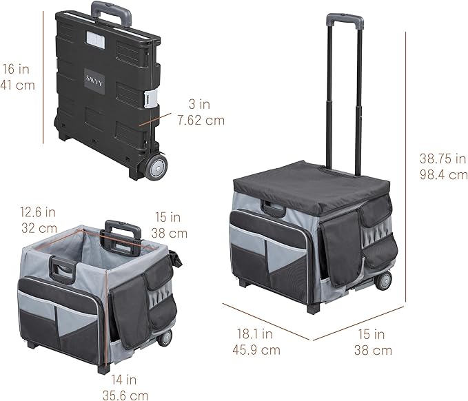 Mobile Utility Cart with Storage Organizer Bag, Rolling Cart, Black/Grey