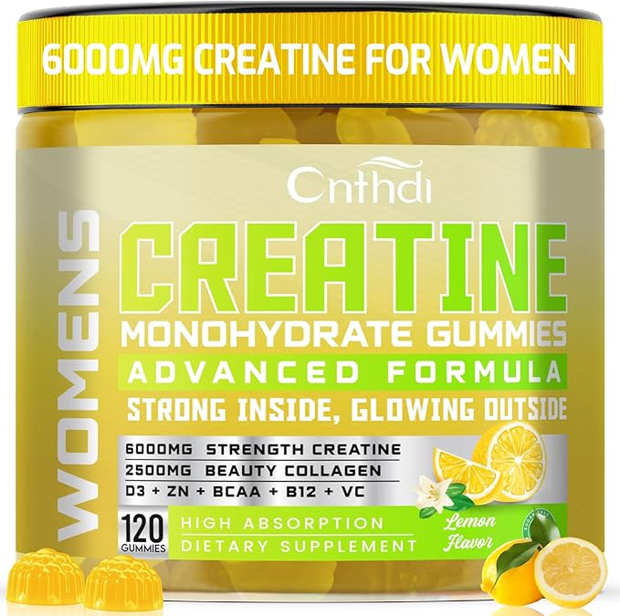 CNFDHI Creatine Gummies Monohydrate 6000MG, Pre-Workout for Women, Collagen, L-Taurine, BCAA 2:1, B12& Vitamin C for Muscle Support, Enhance Strength, Energy Boost, 30 Days Supply
