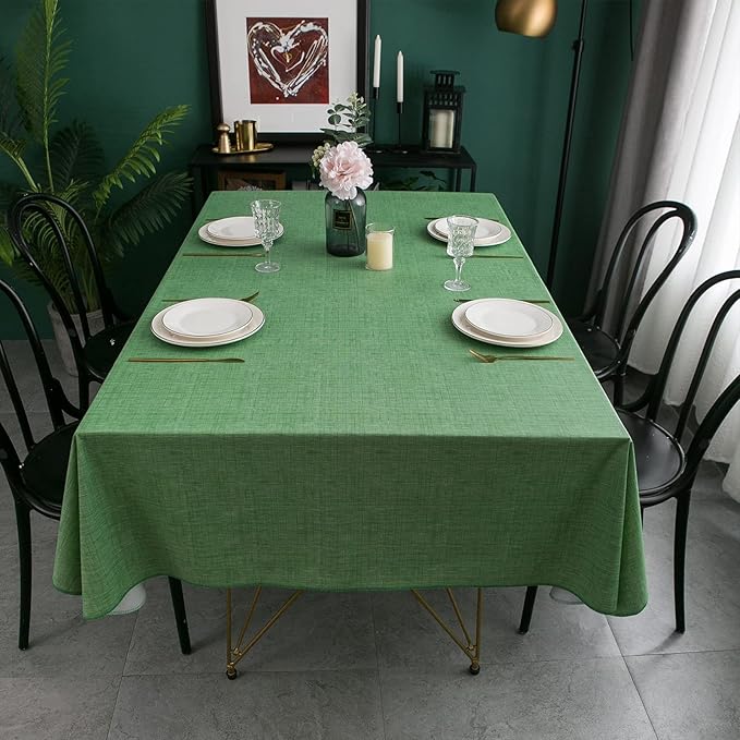 LIBERECOO Vinyl Tablecloth with Flannel Backing, Grass Green, Waterproof, Stain-Resistant, Easy-Clean Table Cover for Holiday, Dining, Kitchen, and Outdoor Use, 60" x 120" Rectangle