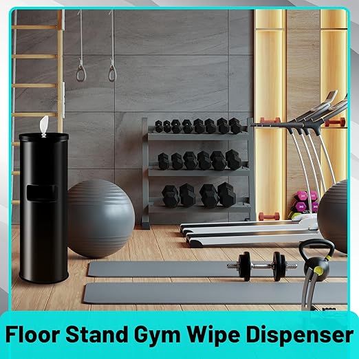 Zonon Stainless Steel Floor Stand Wipe Dispenser with High Capacity Built-in Trash Can Fits Wipes on Rolls 36" Weighted Floor Stand Wet Wipes Holder for Gym School Office Home Commercial (Black)