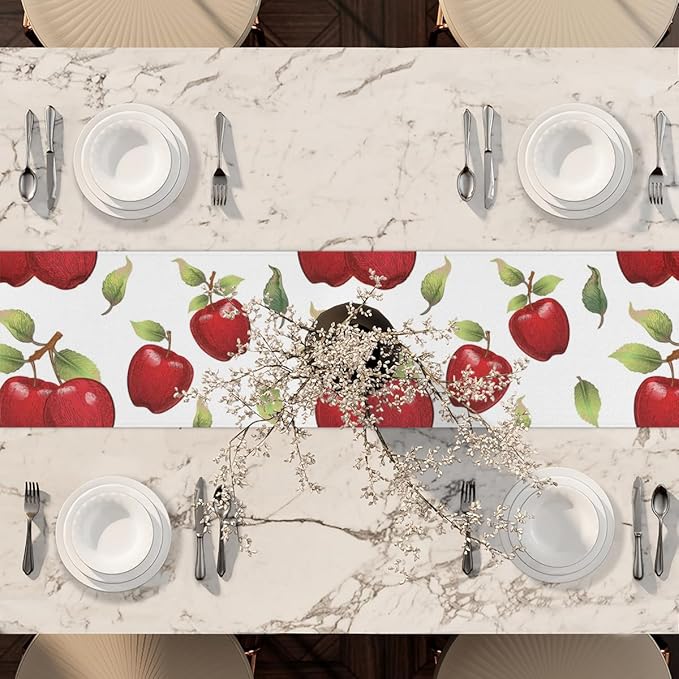 Apples Leaves Table Runners 60 Inches Long Table Runner Washable Kitchen Dining Tabletop Decor for Indoor Outdoor Party Wedding Dining Room Coffee Table Decoration 13x60 Inch