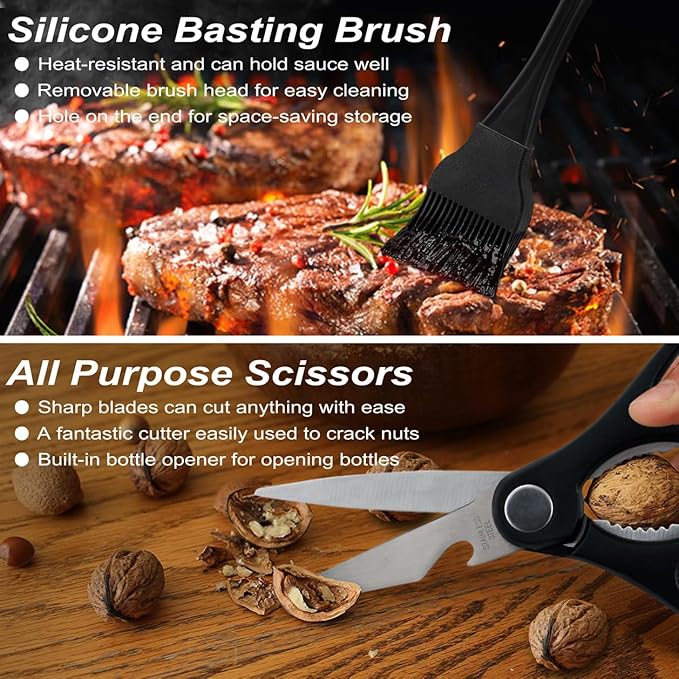 POLIGO 29 PCS BBQ Grill Accessories Stainless Steel BBQ Tools Grilling Tools Set with Storage Bag for Fathers Day Dads Birthday Presents - Camping Grill Utensils Set Ideal Grilling Gifts for Men Women