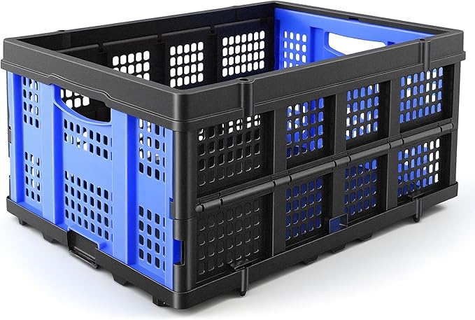 PMMJ 55L Collapsible Crate for Storage, 22”L x 15.8”W x 10.2”H, Heavy Duty PP Foldable Storage Bins, Space-Saving Stackable Containers for Home, Car & Shopping