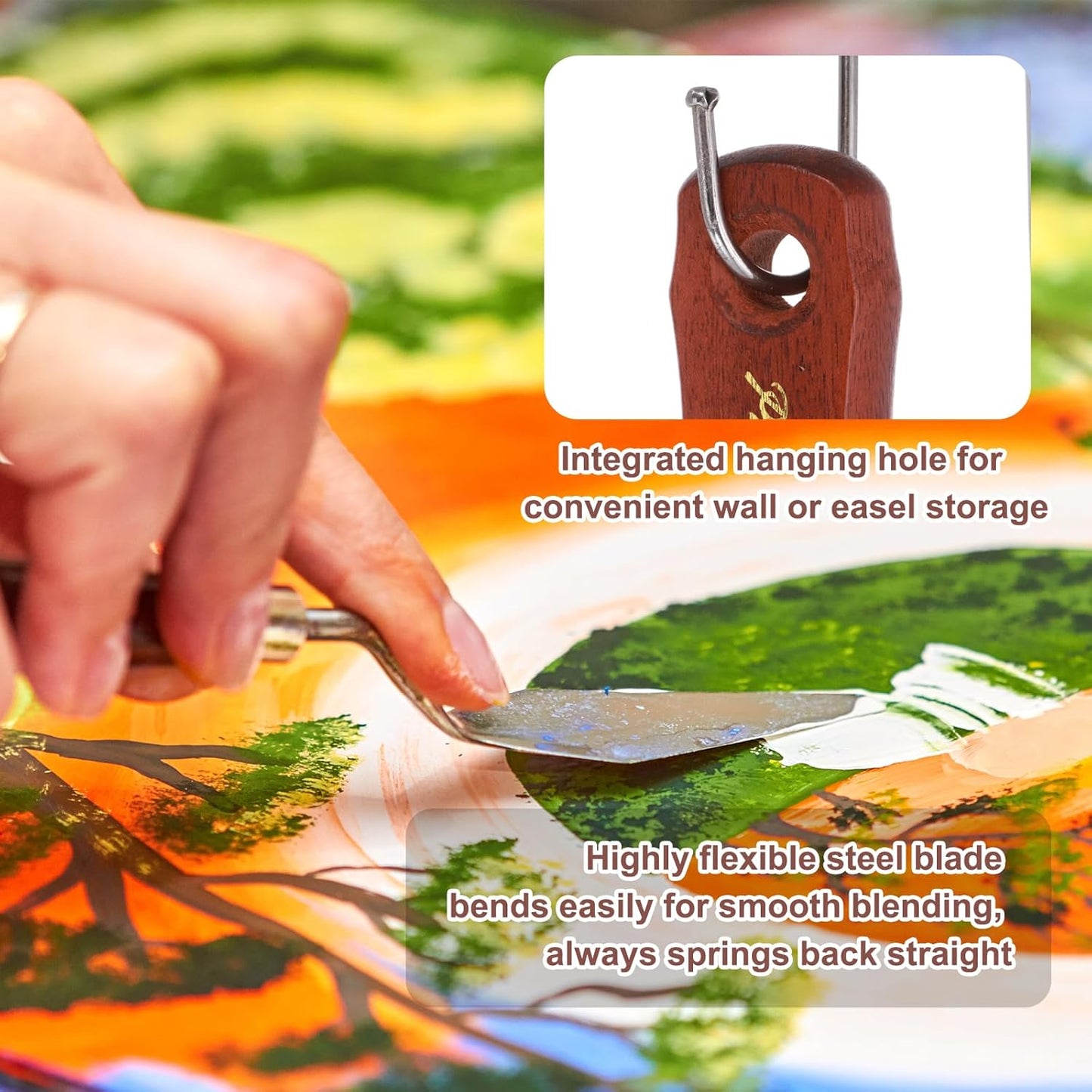 MECCANIXITY Pack of 1 Large Palette Knife No.7, 10.2" Long Palette Knives with Stainless Steel Flexible Spatula Pallet Knife and Wood Handle for Scraping, Mixing, Oil Acrylic Painting Canvas