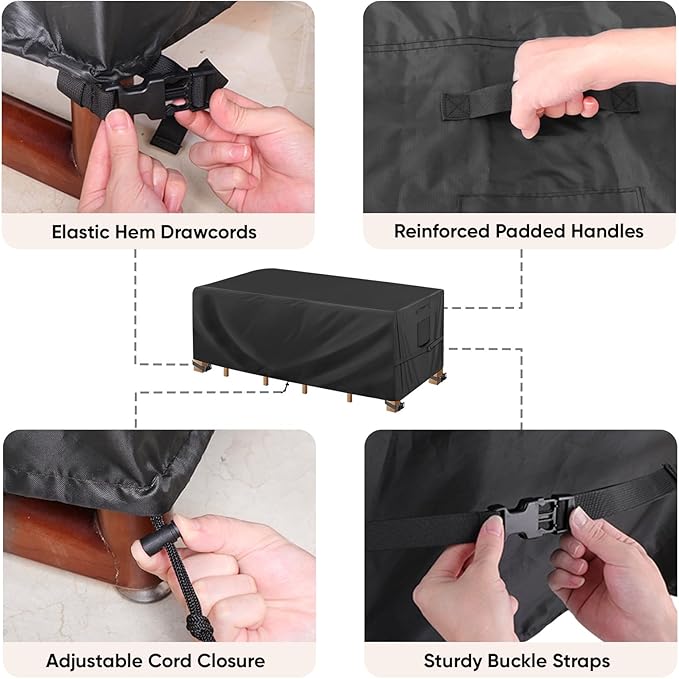 BALEINE Patio Furniture Covers, Outdoor Furniture Covers Waterproof, Heavy Duty Oxford Patio Table Cover for Outdoor Table, Chair, Sofa, Desk (Black 86"L×44"W×28"H)