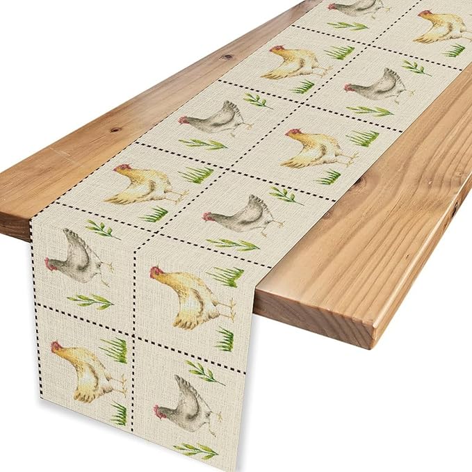 Farmhouse Rooster Table Runner, Rustic Farm Animals Chicken Plant Vintage Coffee Table Center Decor for Family Kitchen and Living Room Outdoor Country Holiday Party Table Decorations, 13" X 36"