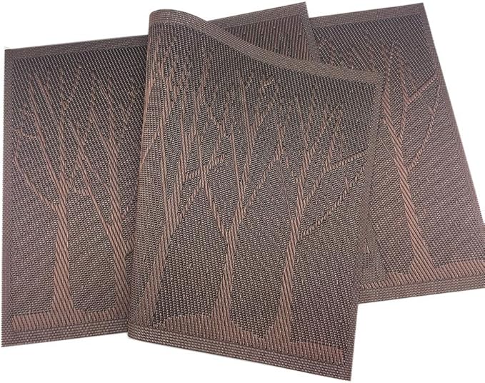 Gugrida Place Mats PVC Set of 6, Table Placemats Set of 6 PVC Mat Table Mats Natural Color (6 pcs, Coffee Tree)