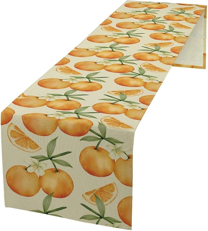 Orange Citrus Table Runner, Cute Spring Summer Fruit Themed Table Runner for Outdoor Birthday Party Kitchen Dining Home 13x36in