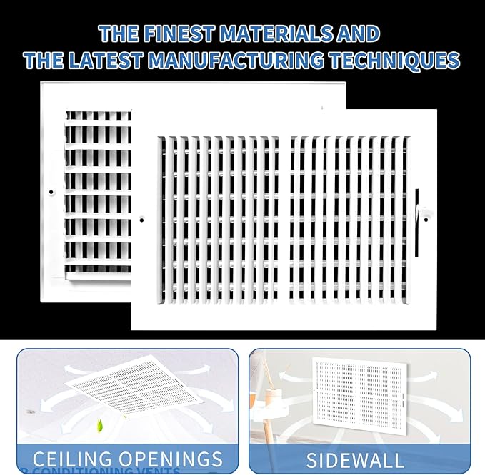 12x10 Vent Register [Duct Opening], Vent Covers for Home Ceiling, Two-Way Ventilation Register, Adjustable Solid Steel Wall Register Vent Cover (12"W x 10"H [Duct Opening])