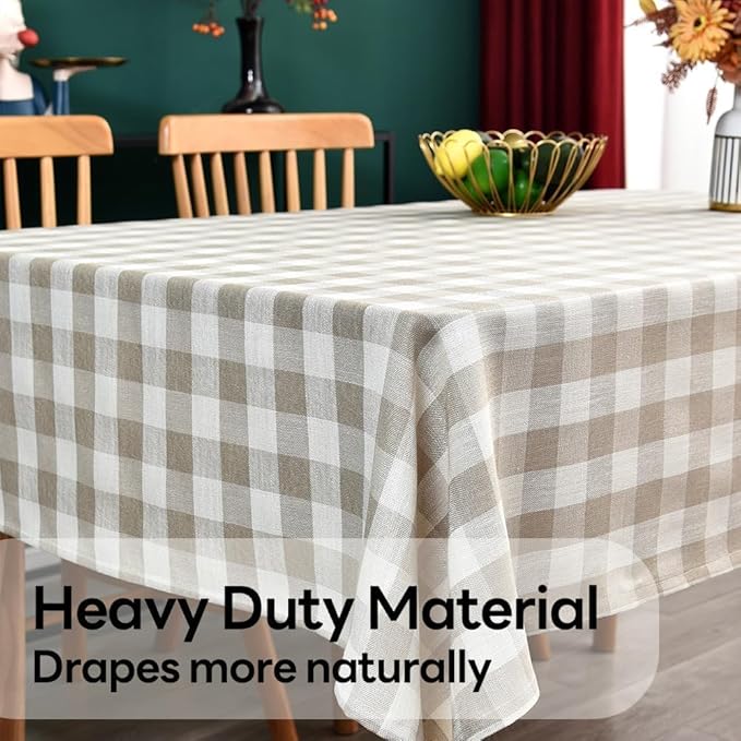 Gingham Table Cloth for Rectangle Tables Beige Checkered Plaid Tablecloth Heavy Duty Cotton Blend Washable & Wrinkle Table Cover for Outdoor Kitchen Dining Picnic Camping (60x84 Inch)